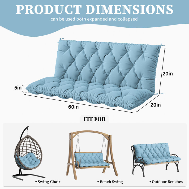 Coussin de banc d'extérieur Wynee, Bleu clair, L 59,5 po x P 20 po