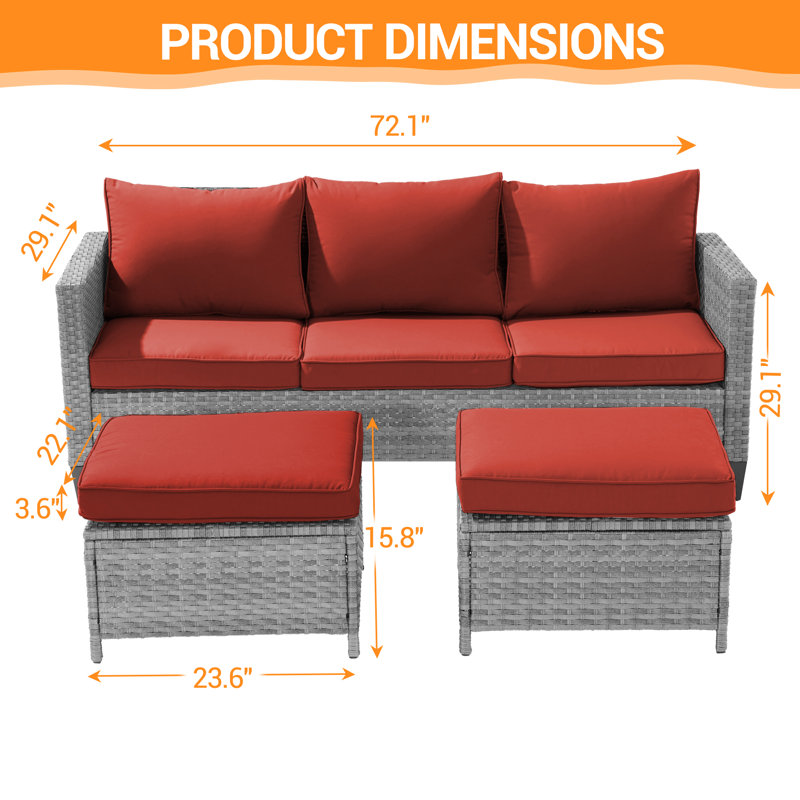 Adey 5 - Person Patio Conversation Set with Cushions, Brick Red, Gray