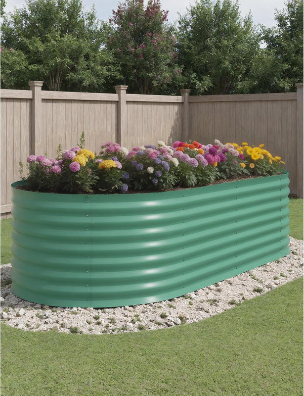 Raised Garden Bed Kits,Outdoor Metal Raised Planter Boxes with Safety Edging for Gardening Vegetables,Fruits,Flower, Green