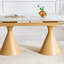 Table de salle à manger extensible de luxe moderne, plateau de table en pierre de marbre blanc avec pieds en métal effilés blancs, table de salle à manger rectangulaire multifonctionnelle pour 4 à 8 membres de la famille-131073770