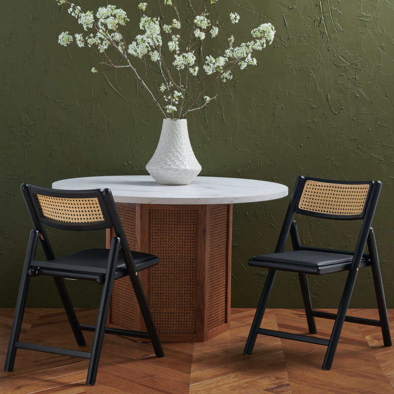 Shaylie Upholstered Seat Folding Dining Chair, Black/Natural