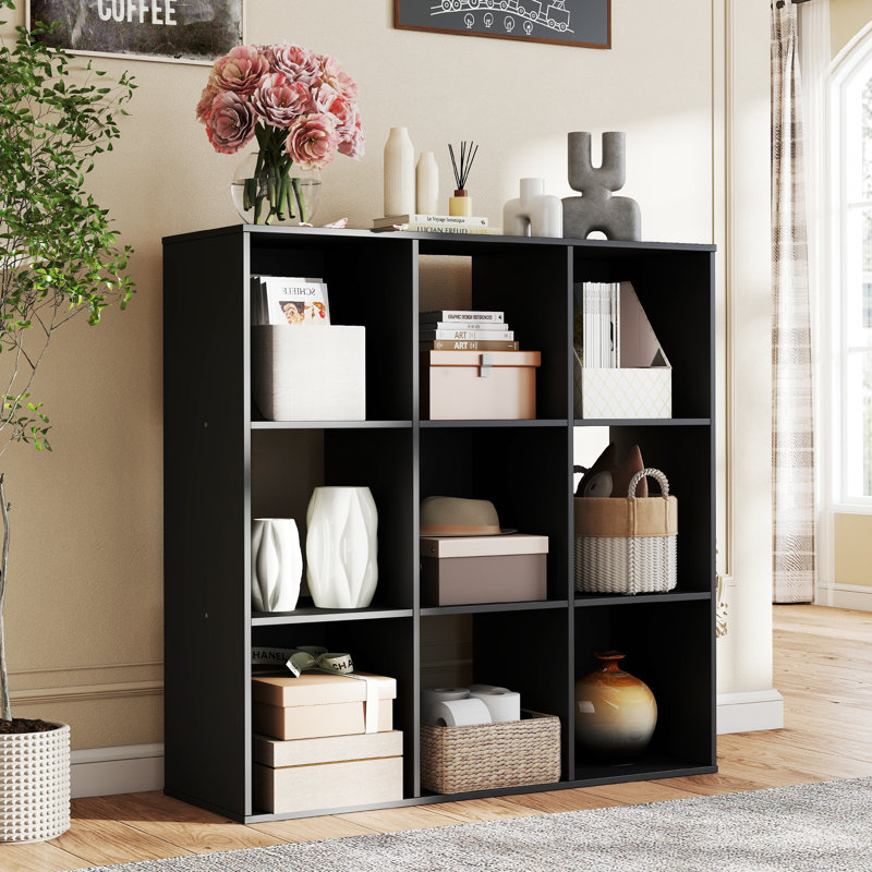 Bibliothèque à 9 cubes, tablette de rangement décorative, Noir, (9 tablettes) H 35,24 po x l 35,94 po x P 11,61 po