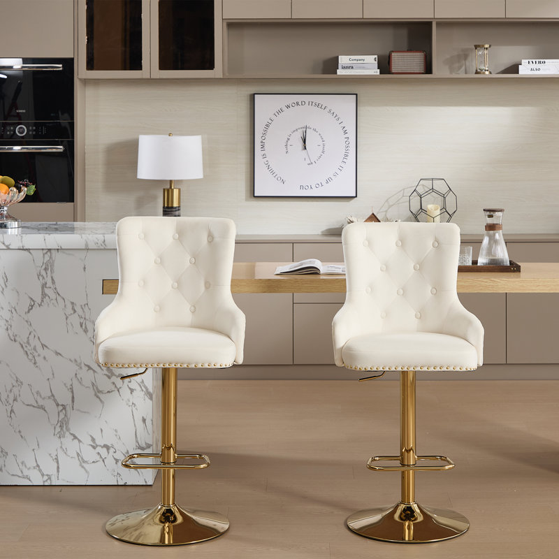 Kenetra Swivel Upholstered Adjustable Height Counter Stool with Metal Frame, Cream