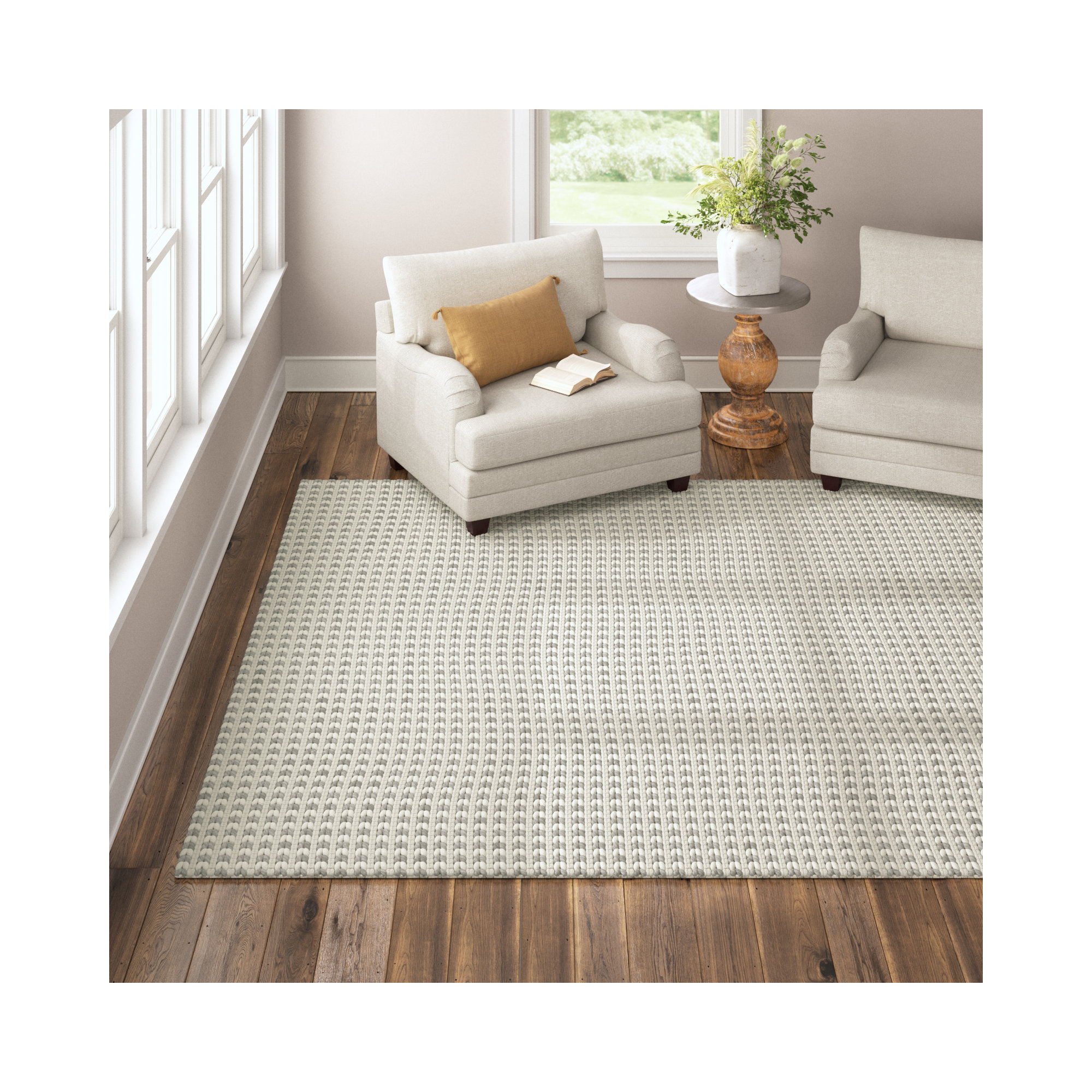 Auria Handmade Ivory Rug, Rectangle 3'6" x 5'6"