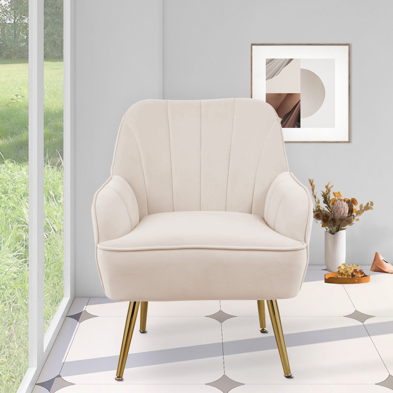 Méridienne de 25,18 po de largeur Matarranz, Velours beige