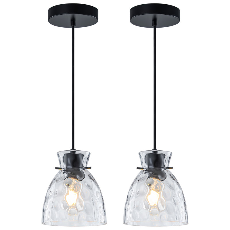 Luminaires suspendus modernes en verre martelé 2 lumières Amaurie, Noir mat