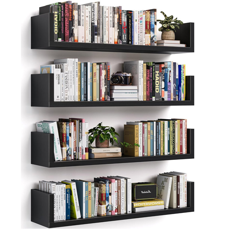 Tablettes flottantes, 4 pièces, noir