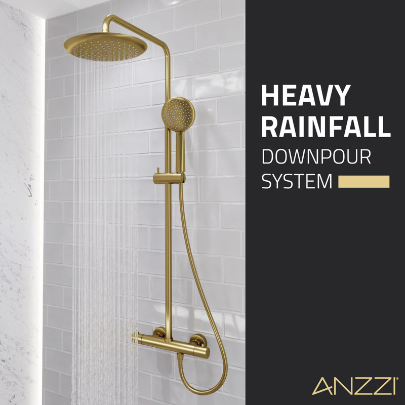 Brushed Gold Heavy Rainfall Stainless Steel Shower System with Hand Sprayer