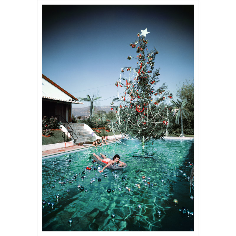 Christmas Swim Print by Slim Aarons, 48.5" H x 32.5" W x 0.1" D, Unframed