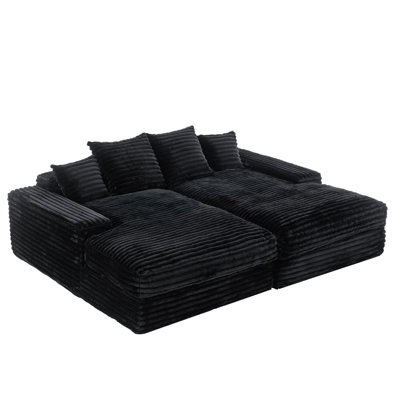 89"X72"Oversized Chaise Lounge Chair,Upholstered Cozy Corduroy Sleeper Sofa Bed-No Assembly Required,Includes 4 Pillows & Wide Armrests,High-Density F by Everly Quinn