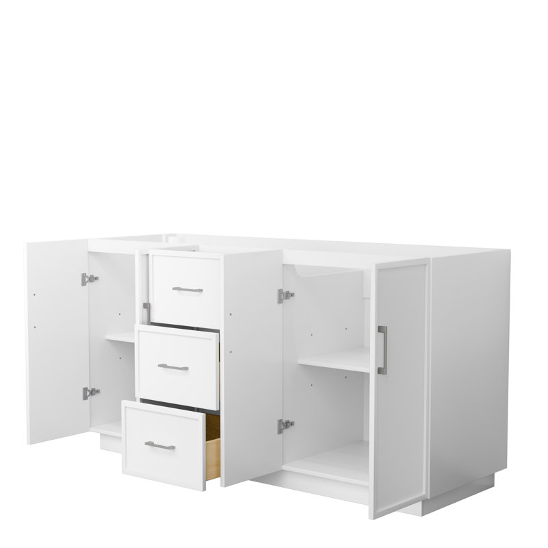 Elan TK 65" Freestanding Double Bathroom Vanity Base Only, Brushed Nickel, White