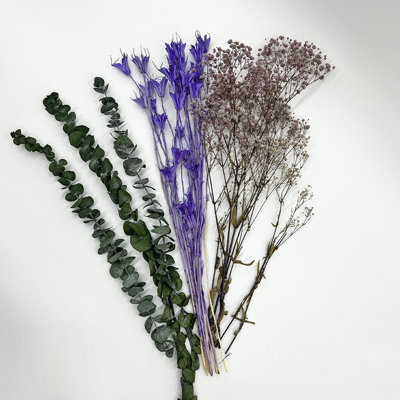 Bouquet de fleurs mélangées préservées - Arrangement floral de la Saint-Valentin éternelle en bleu, eucalyptus et souffle de bébé (petit / moyen / grand)