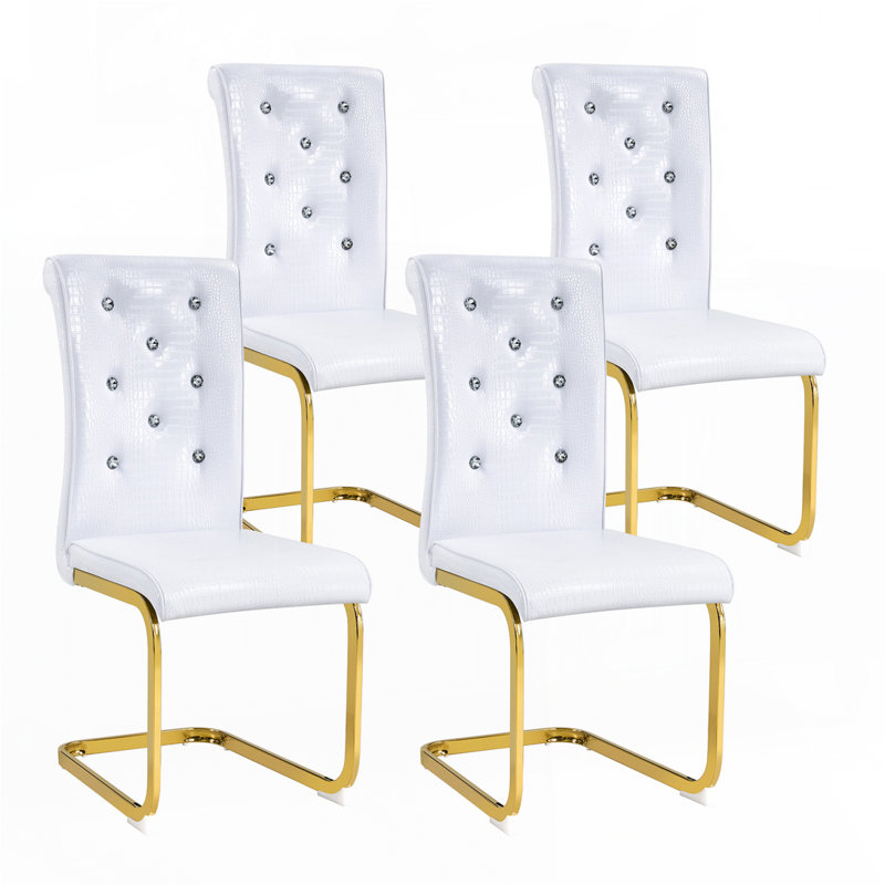 Upholstered Dining Chairs, White, Gold