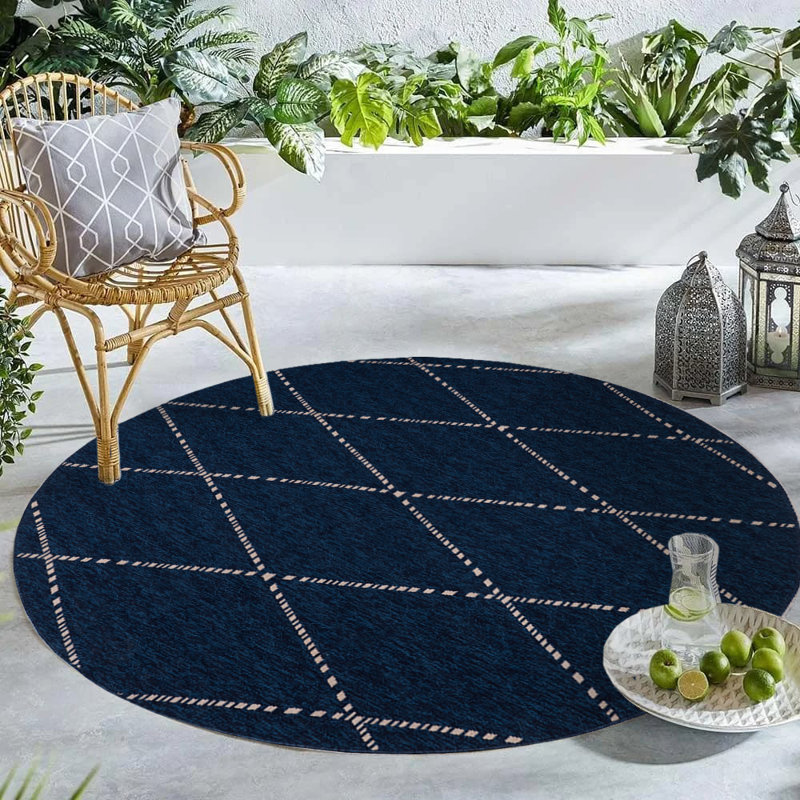 Aliveya Geometric Indoor / Outdoor Rug, Round 6'6"