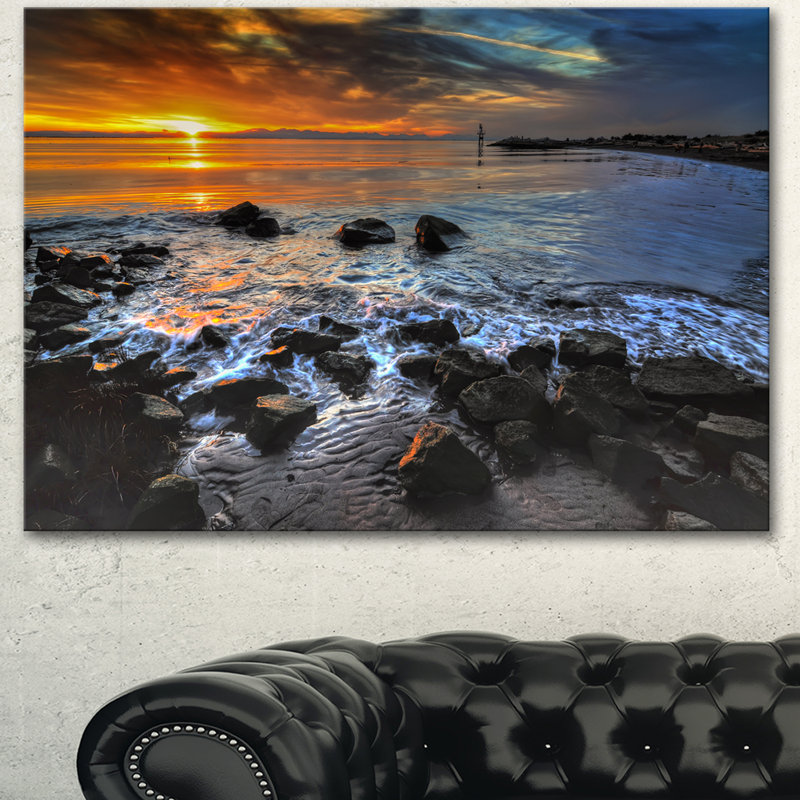 Sunset Over Rocky Ocean Shore Landscape Canvas Print
