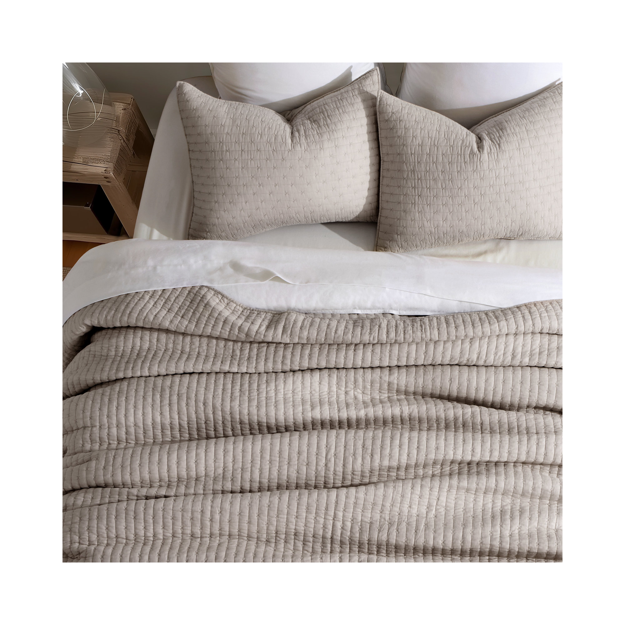 Cross Stitch Cotton Quilt set, Taupe, King