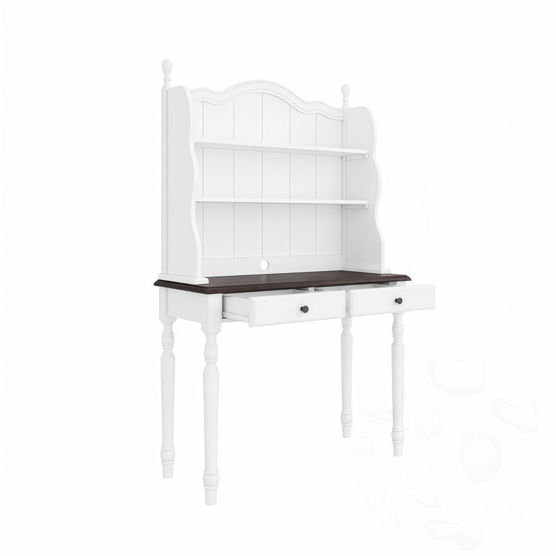 Bureau avec tiroirs et tablettes, Espresso/White