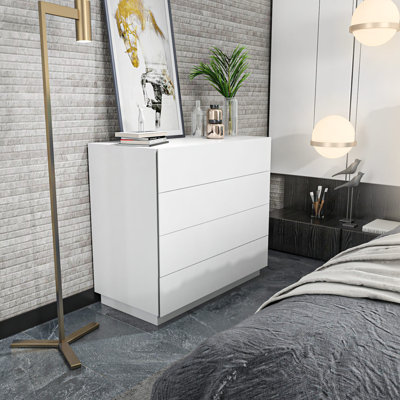 Commode blanche moderne, 35,4 po x 17,7 po x 32,2 po | 100% panneau de particules enduit de mélamine, épaisseur: 0,7 pouce | Conception élégante de couleur unie, parfaite pour le rangement et l'organisation de la chambre à coucher, durable et élégante