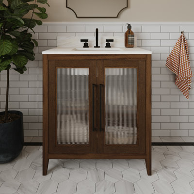 Apothecary 30" Single Bathroom Vanity With Fluted Glass Doors | Calacatta Quartz Countertop