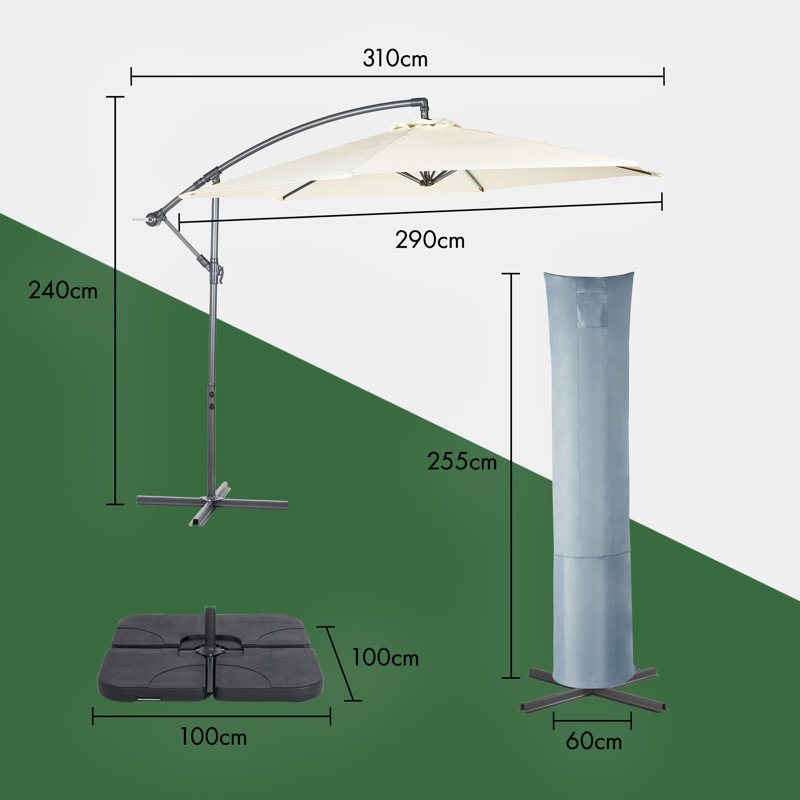 VonHaus 3M Banana Parasol with Base & Waterproof Cover