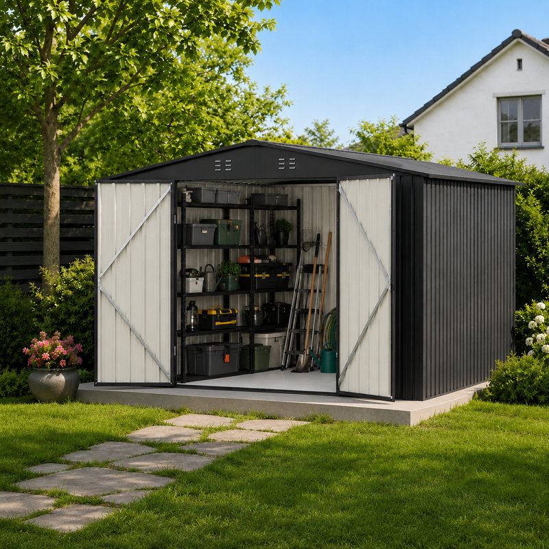 14 ft. W x 12 ft. D Metal Storage Shed with Lockable Doors