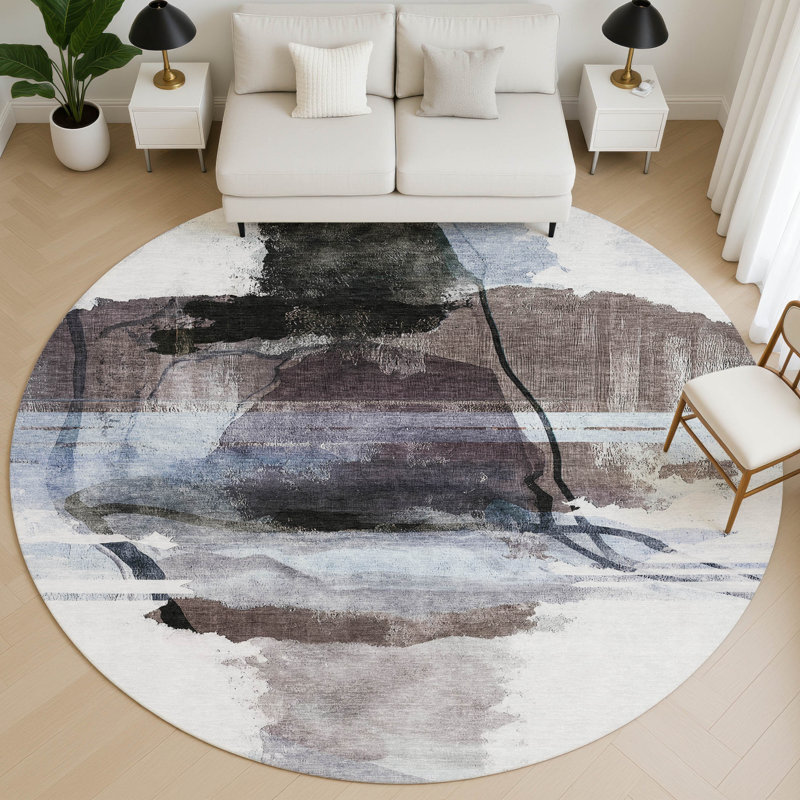 Premium Machine Washable Mayfield Abstract Rug, 8' Round, Brown