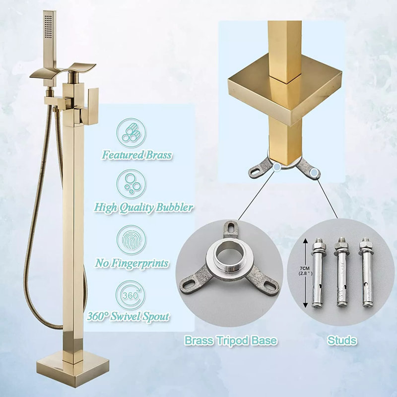 Floor Waterfall Faucet with Diverter, Brushed Gold