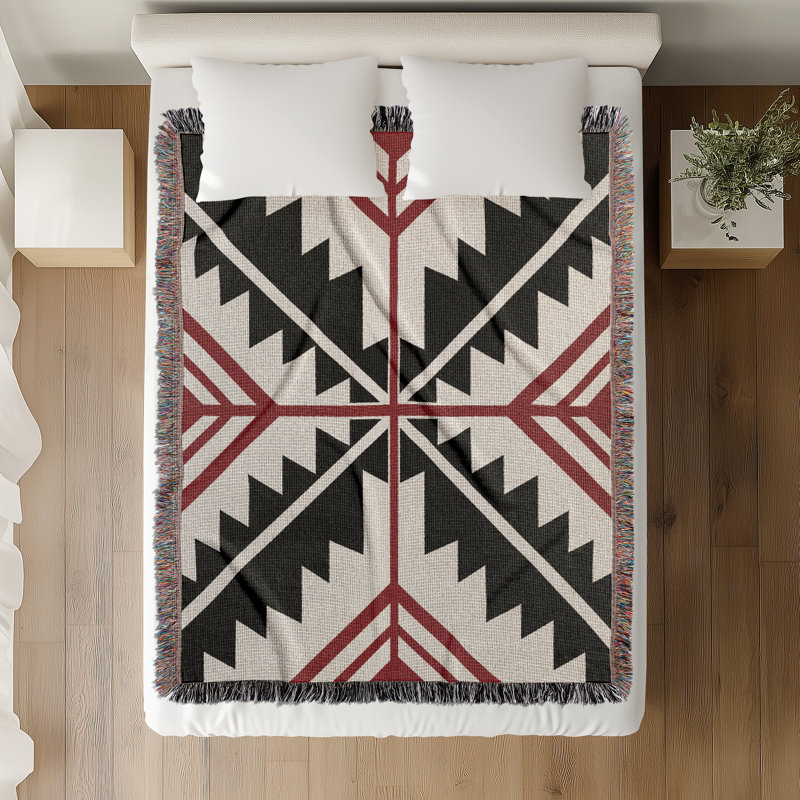 Jeté en mélange de coton Tala South Western, Rouge / noir / blanc cassé, L 60 po x l 50 po
