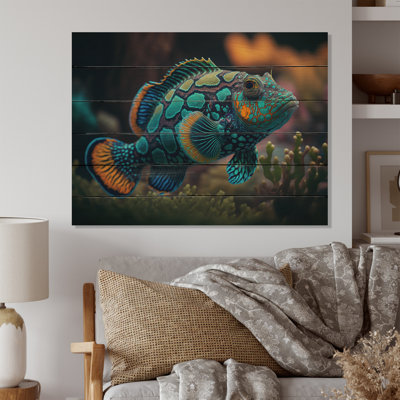 Virgile Beautiful Mandarin Fish in Shades of Blue II - Print