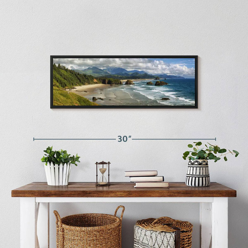 Cannon Beach Coast, 25 po x 9 po, Cadre flottant noir