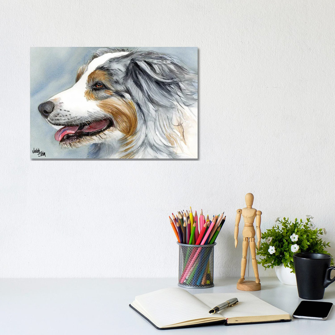 Blue Merle Aussie - Australian Shepherd by Judith Stein - Wrapped Canvas Painting