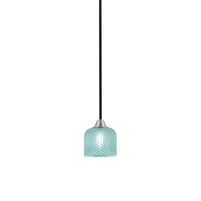 Paramount Stem Mini Pendant Matte Black & Brushed Nickel 6" Turquoise Glass