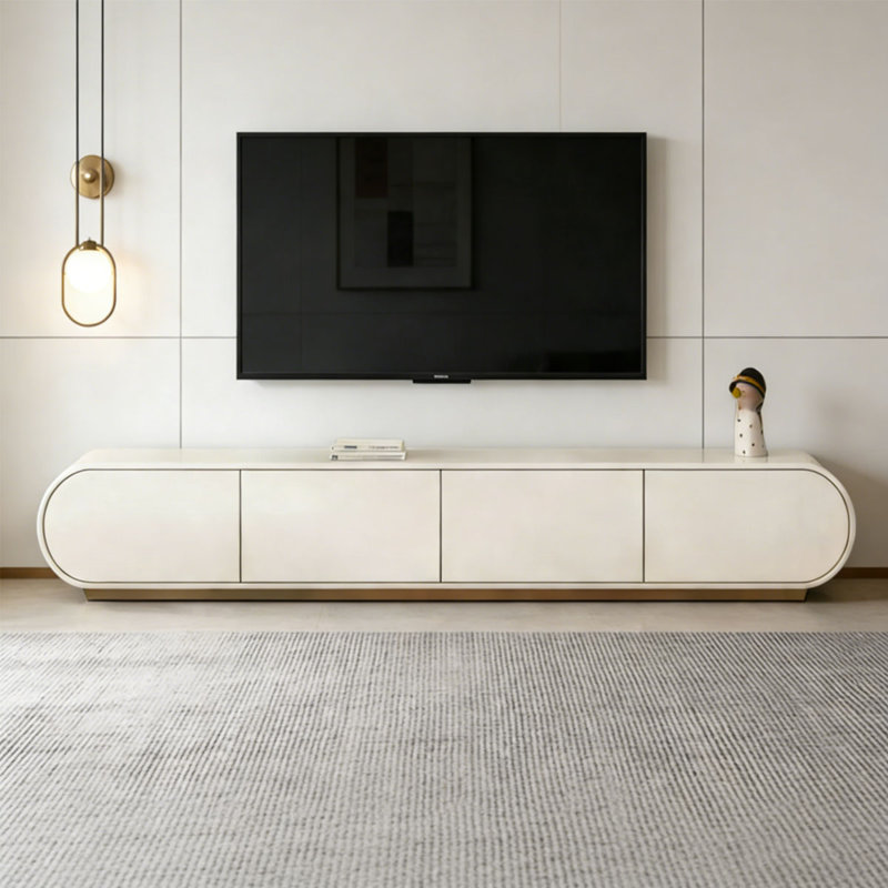 Meuble télé moderne en bois manufacturé blanc, H 14,96 po x L 70,87 po x l 14,57 po