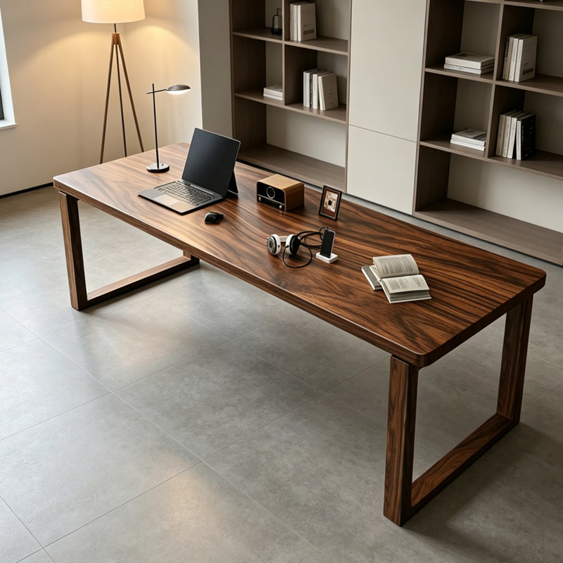 Modern High-end Walnut Solid Wood Rectangular Desk, 29.52" H x 94.48" W x 35.43" D