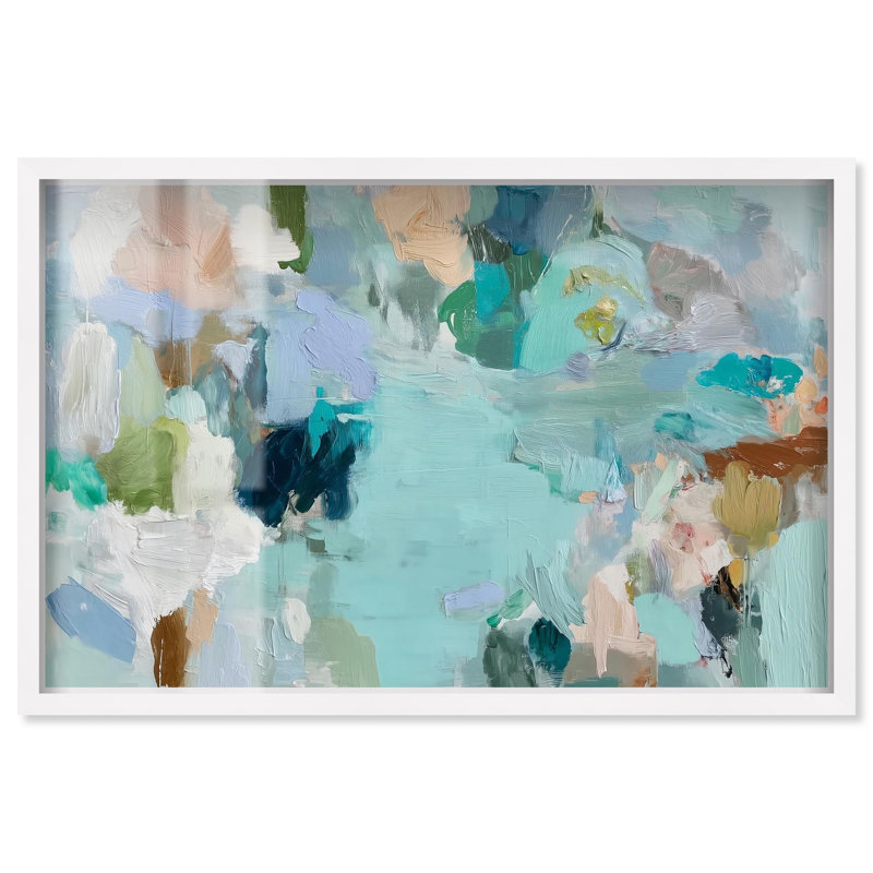 «Layers of Feeling I Shadowbox Print Green Abstract Art» par Art Remedy, H 25 po x l 37 po, Blanc