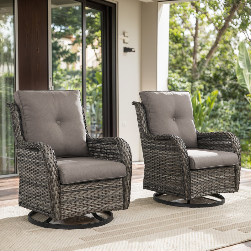 Ensemble de fauteuil oscillant pivotant en osier Wendye avec coussins en oléfine résistants à l'eau, Gris, Gris