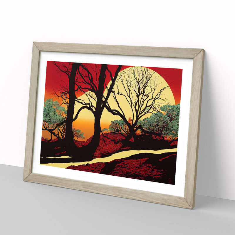 Alluring Tree Forest - Single Picture Frame Print, 25cm H x 34cm W x 2cm D, Oak