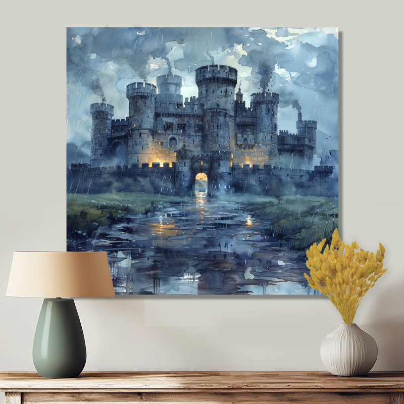 Bleu moyen-âge, château, nuit I - Fortress Wall Art Living Room, Métal métal, H 36 po x l 36 po