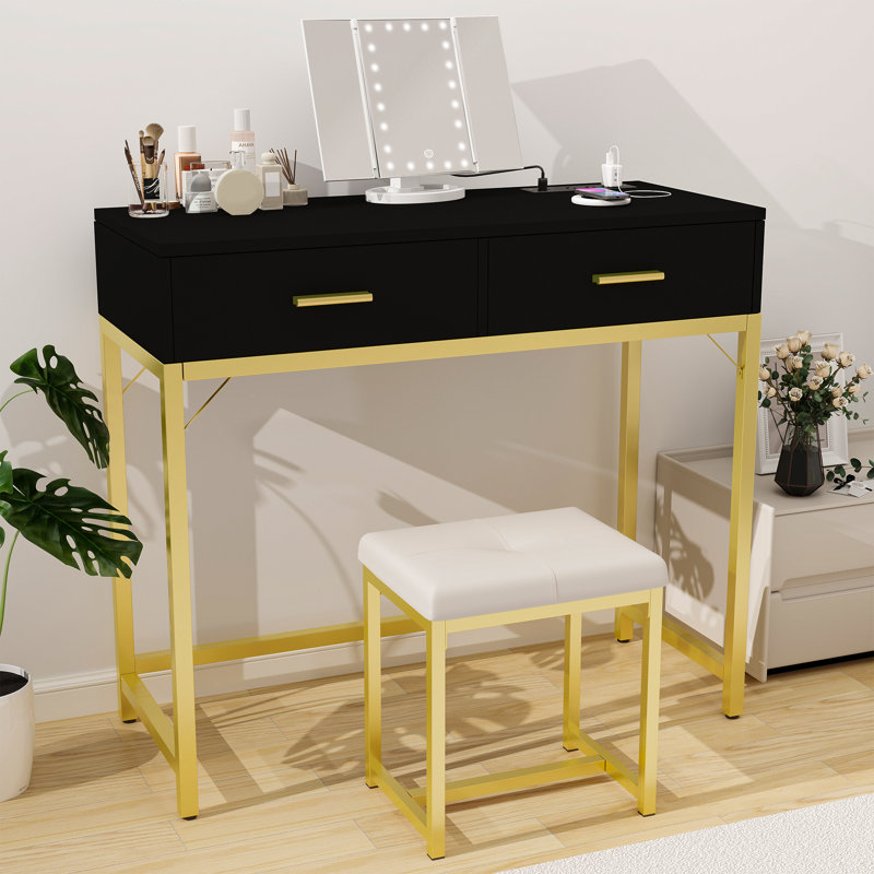 Ensemble coiffeuse et tabouret de maquillage Arialdo, Noir