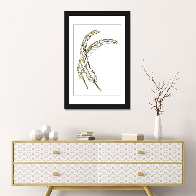 Gilded hackles plumes, reproduction d’art sur toile tendue, H 24 po x l 16 po x P 1 po, Papier beaux-arts encadré noir, Blanc