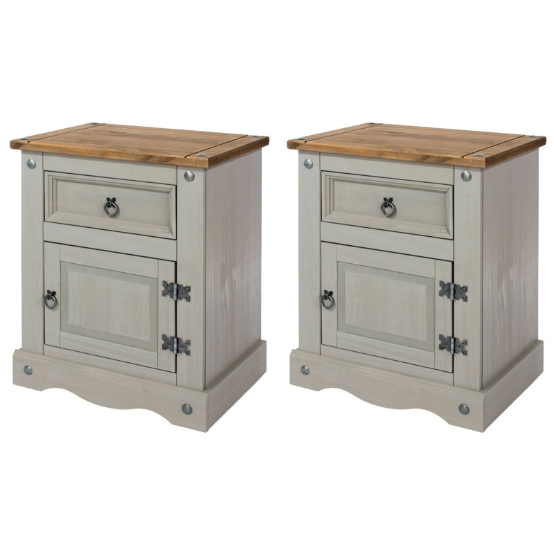 Corona 53cm W Solid Wood Bedside Table, Grey