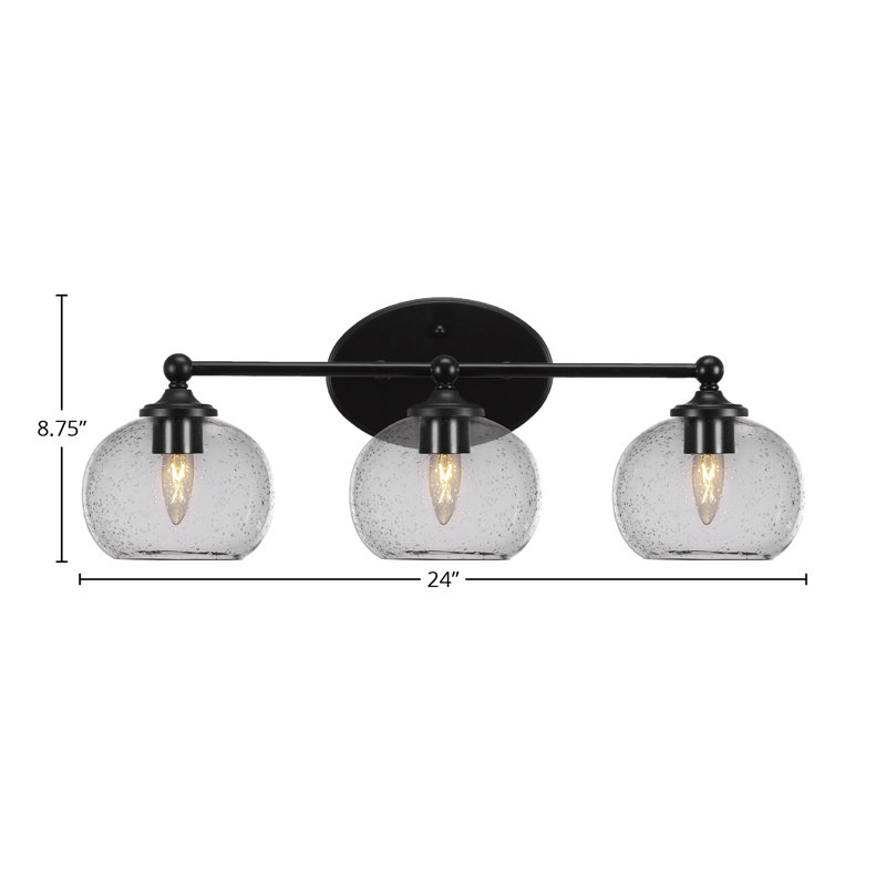 Barre d'éclairage de salle de bain Aitkens avec verre à bulles transparent de 7 po, Noir mat, 3