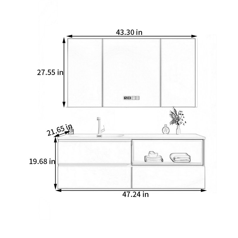 Armoire de salle de bain moderne de style minimaliste, H 19,68 po x l 47,24 po x P 21,65 po