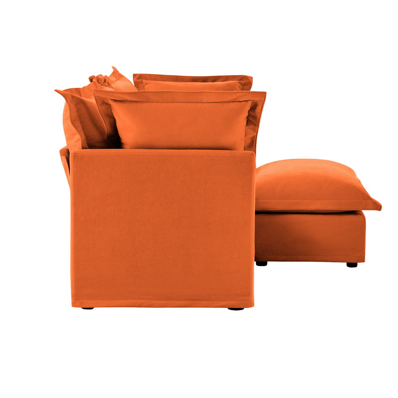 Canapé 2 places orange avec housse amovible en chenille, plusieurs coussins moelleux, siège profond, dossier haut, assemblage rapide, assemblage rapide, diverses configurations pour relax convertible, matériel,