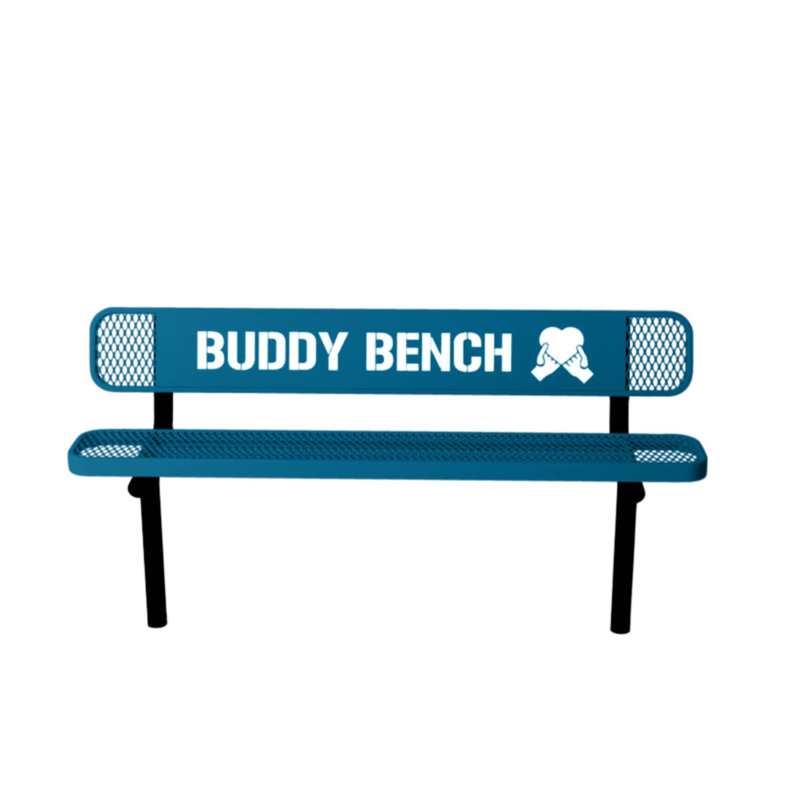 Buddy Bench, Black, Expanded, 6Ft, With Back, Inground, 6ft Buddy Bench Inground, Expanded, Light Blue
