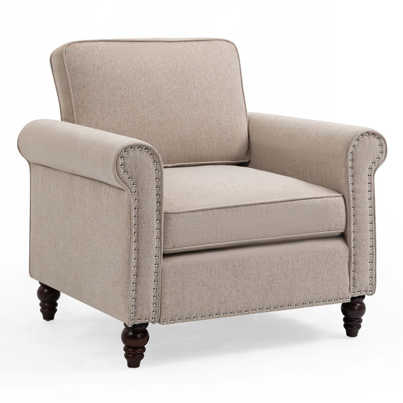 Chaise avec accoudoirs rembourrée moderne en lin à 4 pieds