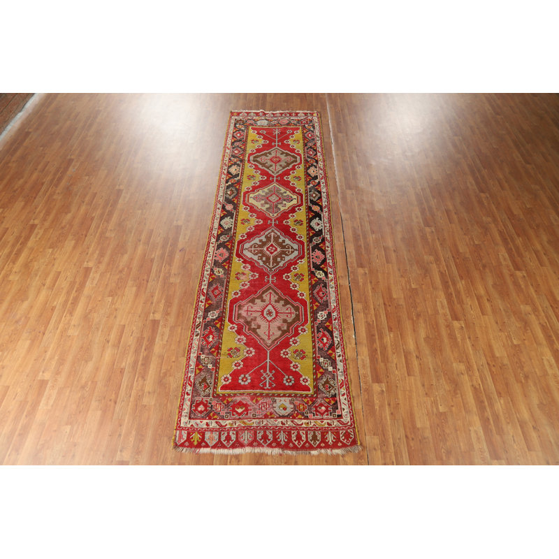 Tapis turc Oushak pré-1900 à teinture végétale antique 4 x 13