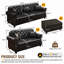 Canapé Chesterfield noir rembourré en similicuir, style Mid-Century moderne avec garniture cloutée, accoudoirs roulés, capitonnage à boutons et 5 coussins-251052190