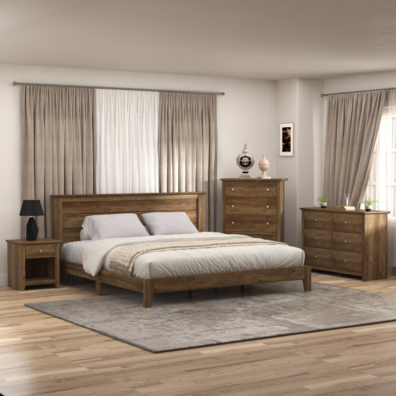 Tevrat 4 Pieces Bedroom Sets, Knotty Oak, King