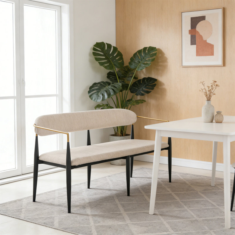 Causeuse en métal, Noir, Tissu beige